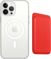 Apple Clear MagSafe Case met magnetic Wallet Card Holder voor iPhone 12 Pro - iPhone beschermhoes case inclusief Magsafe Leren kaart houder wallet - Compatibel met iPhone 12 Pro - Rood