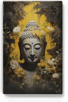 Boeddha met bloemen - Mini Laqueprint - 9,6 x 14,7 cm - Niet van echt te onderscheiden handgelakt schilderijtje op hout - Mooier dan een print op canvas. - LPS518