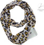 Sjaal met zakken | opbergvakje met rits | panterprint dierenprint| 4 seizoenen draagbaar, ook winter | 160 x 30cm | ronde sjaal
