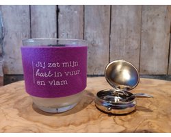 Kaars-Kaars in glas-Liefde-Jij zet mijn hart in vuur en vlam-Asbakje-Valentijn-Cadeau-Giftset-Cosy Candle-Verjaardag-Feest-Huwelijkscadeau-20-Branduren-Kaarsengeschenkset-Musthave-Elegant-Luxueus-Gezelligheid-Knus-Kerst-Kerstcadeau-Sinterklaas