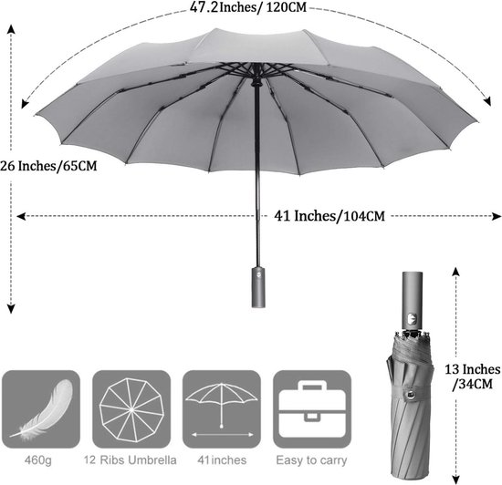 Parapluie Pliant YumSur Coupe-Vent - 12 Baleines, Auto-Ouverture, Ultra-Léger - Homme/Femme