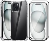 Hoesje geschikt voor iPhone 15 - Screen Protector FullGuard - Back Cover Case ShockGuard Transparant & Screenprotector