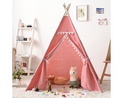 Kinder Tipi Tent - Speeltenten - Tent - Kindertent- Kinder tentje - Kind Tent - Speeltent - Kindertenten binnen - Kindertentje binnen - Kind tent binnen - Wigwam - Roze - Katoen -Kinderen - H.160 x B.120 x L.120