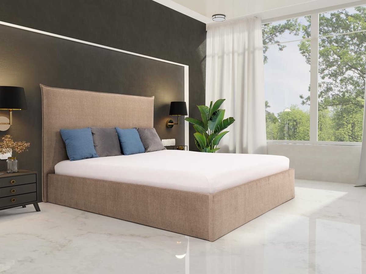 PASCAL MORABITO Bed met opbergruimte 160 x 200 cm - Velours - Beige - SORYO - van Pascal Morabito L 180 cm x H 125 cm x D 214 cm