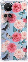 Telefoonhoesje Geschikt voor OPPO Reno10 Silicone Case met transparante rand Butterfly Roses