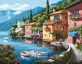 Peinture de diamants Adultes - Forfait Complet - 30 x 40cm - Pierres Rondes - Diamant Painting - Village Italien au Water de l'Eau