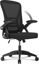 Bureaustoel - Ergonomische bureaustoel met 90° opklapbare armsteun en lendensteun - In hoogte verstelbare bureaustoel - Executive draaibare computerstoel met gewatteerd zitkussen - voor thuis/kantoor - Zwart