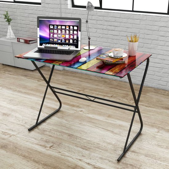 The Living Store Desk Rainbow - Bureau - 80 x 50 x 75 cm - Verre trempé -  Structure en fer | bol