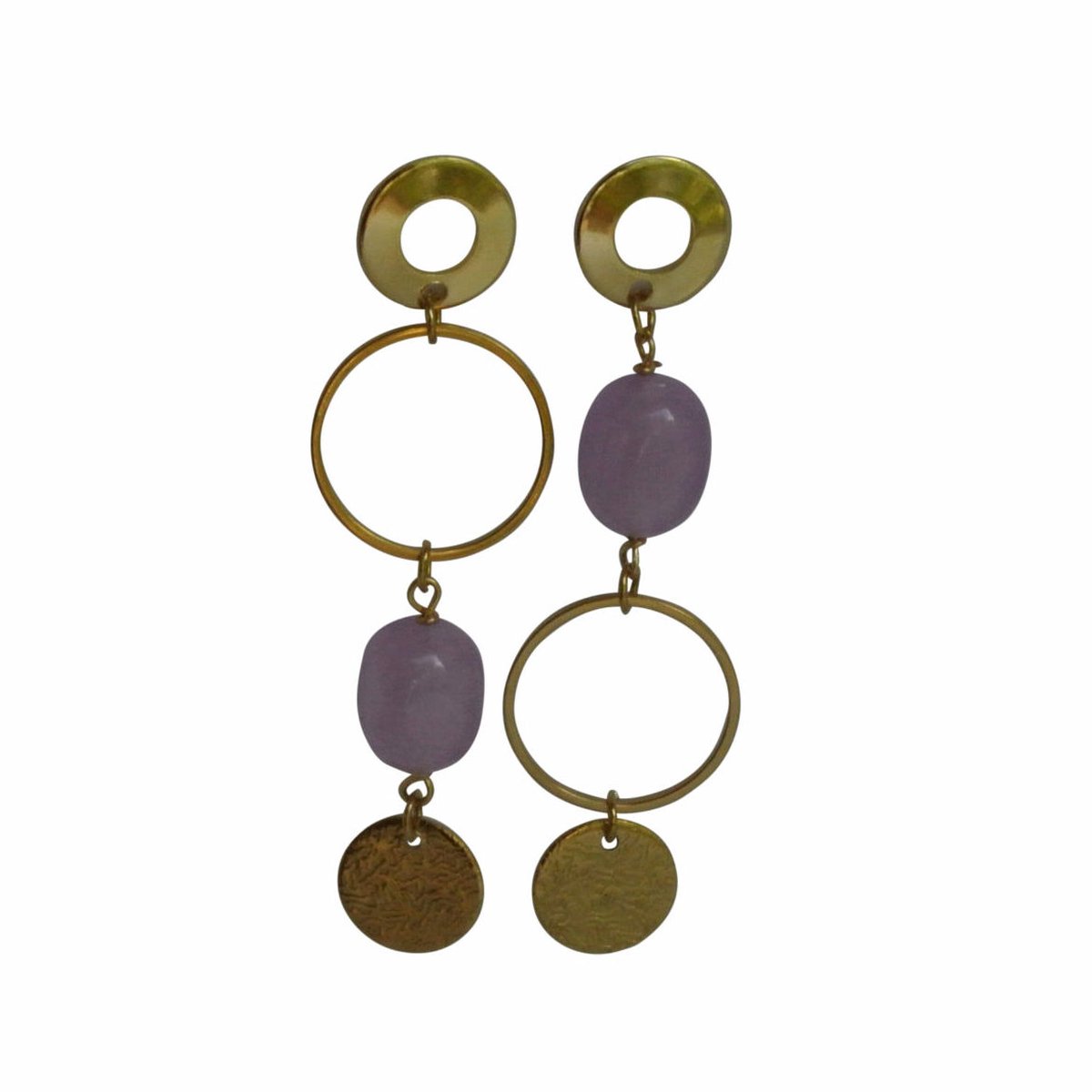 FlowJewels - oorbellen - stainless steel - natuursteen - goud kleurig