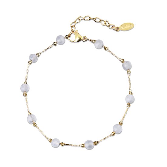 Kasey - Bracelet Cristal de Roche - 19 cm + 2 cm réglable - Couleur Or - Bracelet Pierres Précieuses - Bracelet Perles Natuursteen - Bracelet Femme