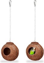 Relaxdays vogelnest set van 2 - vogelhuisje kokosnoot - vogelkooi accessoires - muizen