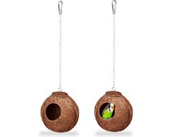 vogelnest - set van 2 - kokosnoot - 14 x 12,5 x 12 cm - voor grasparkieten, kanaries en muizen