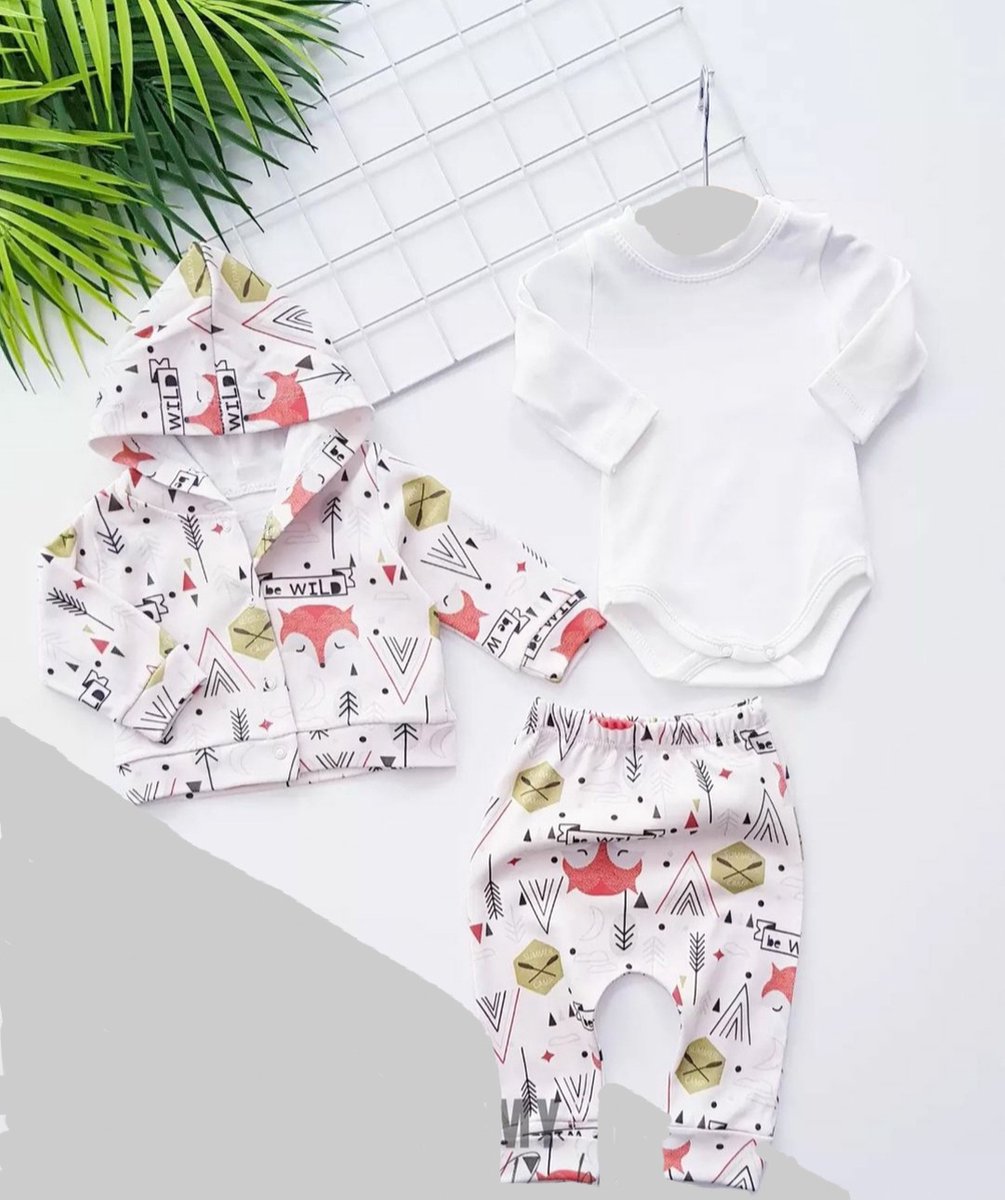 Baby jongens- baby set-3 pce - Baby Kleding set- kleding set - Maat 56 - Vos - Multikleur - Oranje
