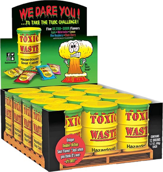 Toxic Waste Yellow Sour Candy Drum 12 stuks bol