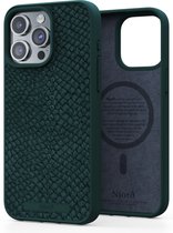 Njord Collections Zalm Leder Telefoonhoesje - Geschikt voor iPhone 15 Pro Max - Gereycled / Duurzaam materiaal - 2 Meter valbescherming - Mag Compatible / Inclusief Magnetische Ring – Groen