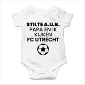 Soft Touch Rompertje met Tekst - Stilte AUB, Papa en ik kijken FC Utrecht - Zwart | Baby rompertje met leuke tekst | | kraamcadeau | 0 tot 3 maanden | GRATIS verzending