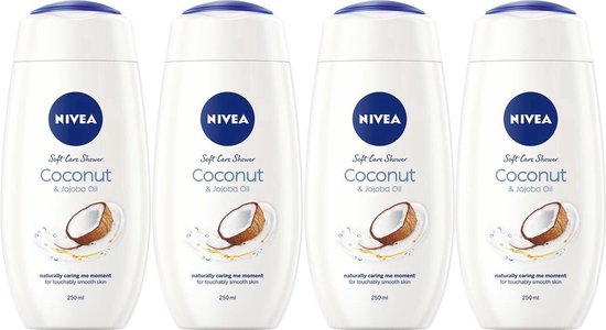 NIVEA Douche Crème Care & Coconut - Zijdezacht & Kokosgeur - Extra Verzorging Voor De Huid - 4x250ml