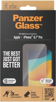 PanzerGlass - Screenprotector geschikt voor Apple iPhone 15 Pro Max Glazen | PanzerGlass Ultra-Wide Fit Screenprotector - Case Friendly + Installatie Frame - Zwart