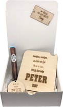 Geschenkbox Wil jij mijn PETER zijn? | blauw | gsm-houder | sigaar | sleutelhanger | peter vragen | meter worden | peetoom vragen | peetoom worden | cadeau | doosje met een vraag