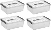 Sunware - Boîte de rangement Q-line 12L - Set de 4 - Transparent/gris