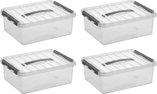 Sunware - Q-line opbergbox 12L - Set van 4 - Transparant/grijs