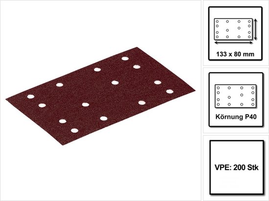 Festool STF 80x133 RU2/50 Schuurstroken Rubin 2 P40 80 x 133 mm 200 st. ( 4x 499046 ) voor glijders RTS 400, RTSC 400, RS 400, RS 4, LS 130