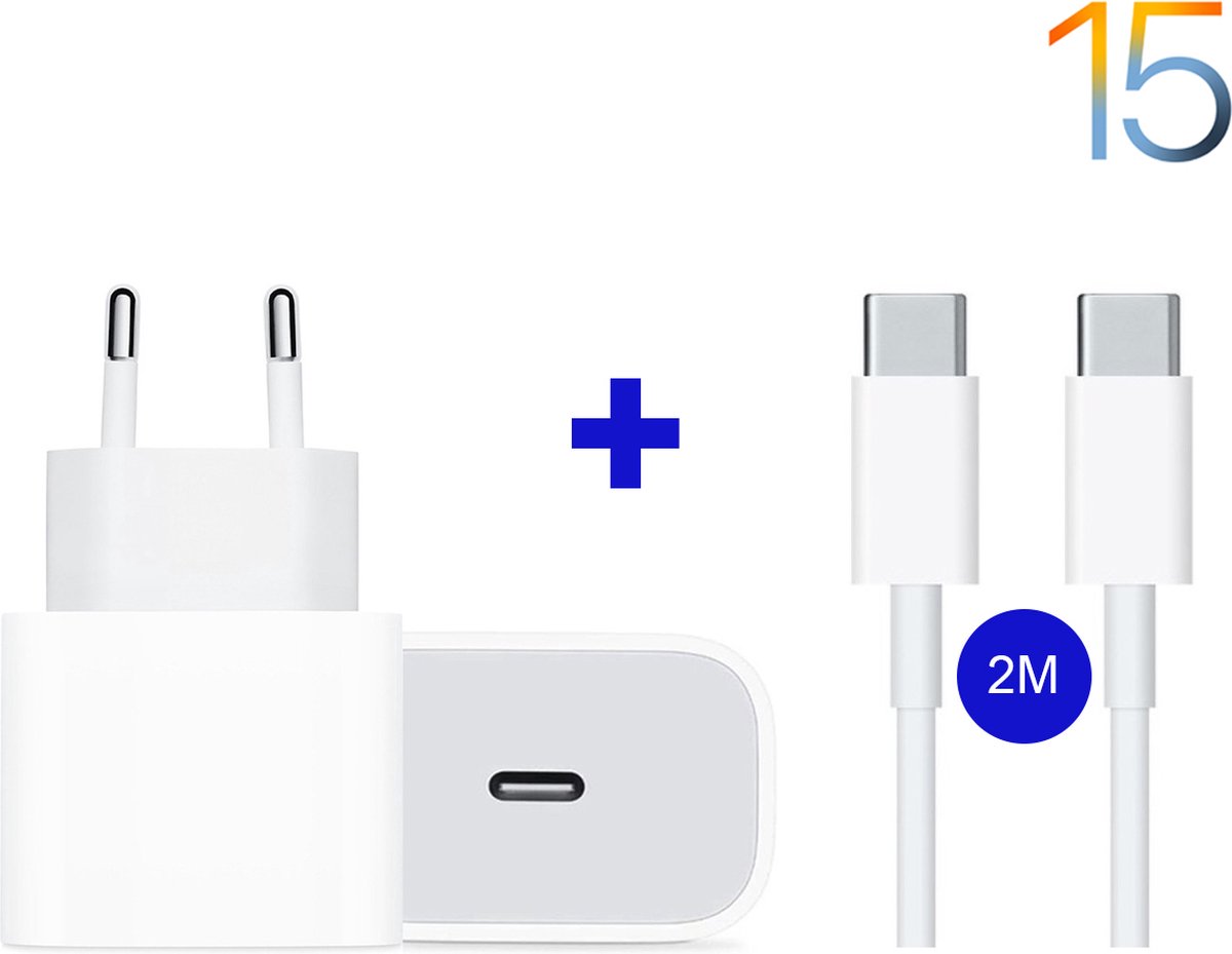 Chargeur USB-C iPhone 15 + câble iPhone 2M - Chargeur rapide 20W - Convient  pour Apple