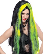 Funny Fashion Heksenpruik lang haar - zwart/groen - dames - Halloween