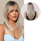 SassyGoods® Platinum Blonde Pruik met Lagen - Pruiken Dames Lang Haar - Wig - Wasbaar - 70 cm
