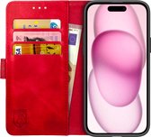 Rosso Element Book Case Wallet Hoesje Geschikt voor Apple iPhone 15 Plus | Portemonnee | 3 Pasjes | Magneetsluiting | Stand Functie | Rood