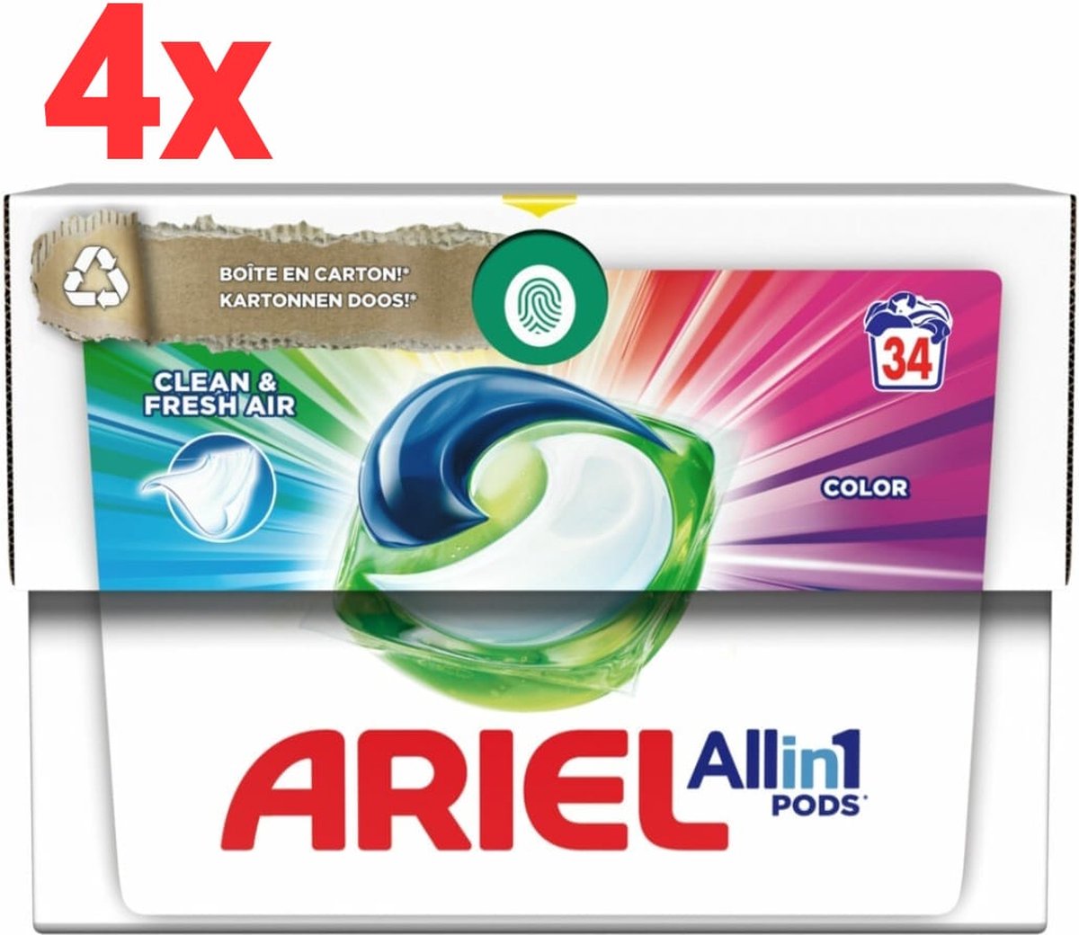 Ariel All-in-1 Pods Wasmiddelcapsules Color Clean & Fresh Air 136 stuks (4 x 34 stuks)