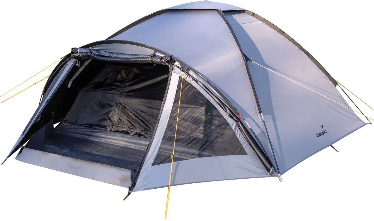 Skandika Dale 4 Sleeper Tent – Koepeltenten – Sleeper technology (extra donkere slaapcabines) – Voor 4 personen – Koepeltent – 130 cm stahoogte - Muggengaas – 2 ingangen – 320 x 270 x 130 cm (LxBxH) – Outdoor, Camping, Tuin – Kamperen – grijs/zwa
