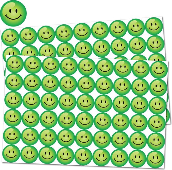 Groene Smiley Beloningsstickers - 2 Stickervellen - 108 Stickers - 19 mm - Beoordeling - School - Stickers om mee te Belonen - Stickervellen Smileys - Ronde Etiketten Smiley Groen - Stickers - Beloningsstickers Kinderen - Beloning Kind