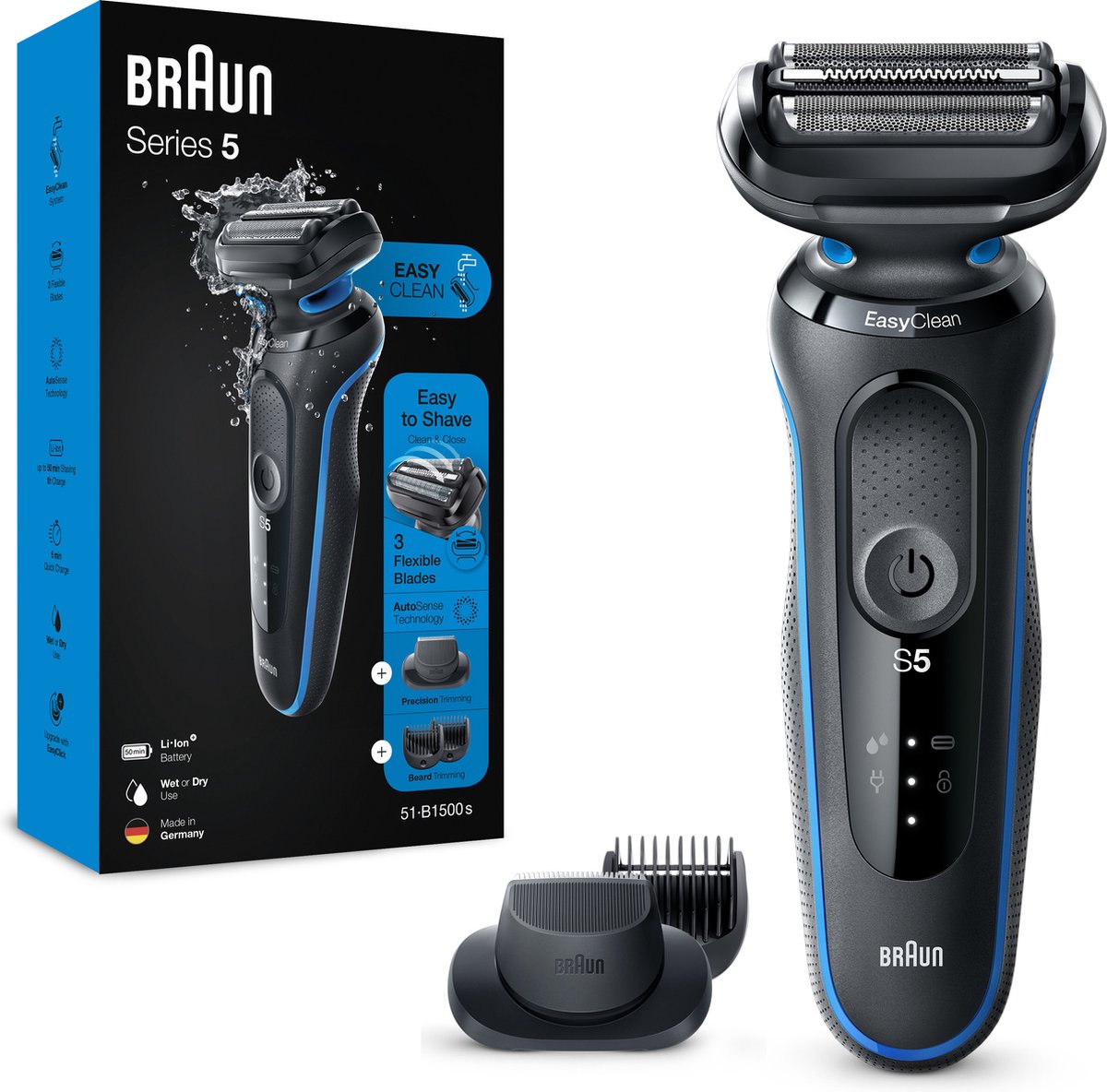 Braun Series 5 51-B1500s Scheerapparaat met scheerblad Trimmer Zwart, Blauw