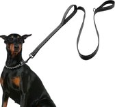 Hondenriem met geïntegreerde korte geleider, reflecterende lijn, 2 handvriendelijke gevoerde handlussen, 1,5 meter, voor grote en middelgrote honden, zwart