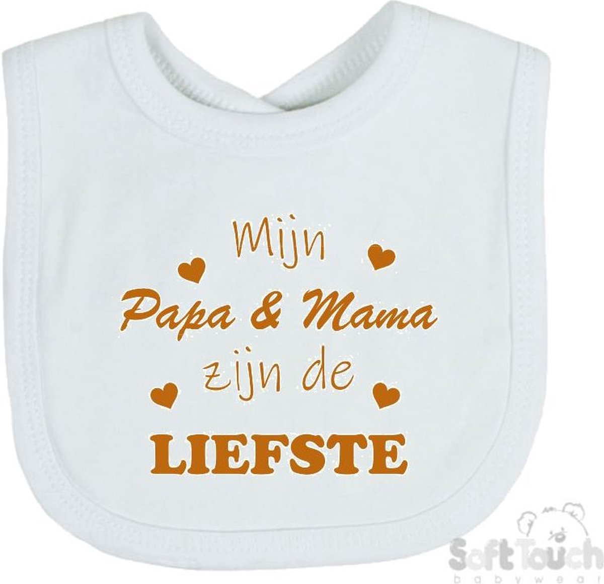 Goedkoopste Soft Touch Slabber Slabbetje Slab Mijn Papa & Mama zijn de liefste Unisex Katoen Wit/tan Maat 33x22 Cm
