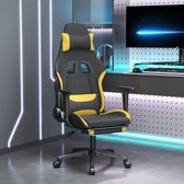 The Living Store Chaise gamer Massage avec repose-pieds tissu noir et jaune - Chaise de bureau