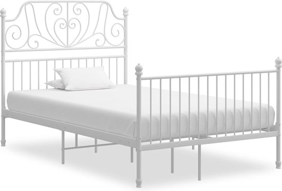 The Living Store Metalen Bedframe - Comfort - Bed - Afmeting- 206 x 124 x 124 cm - Kleur- Wit - Materiaal- Gepoedercoat metaal