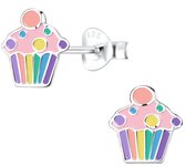 Joy|S - Zilveren cupcake oorbellen - multicolor - 9 x 10 mm