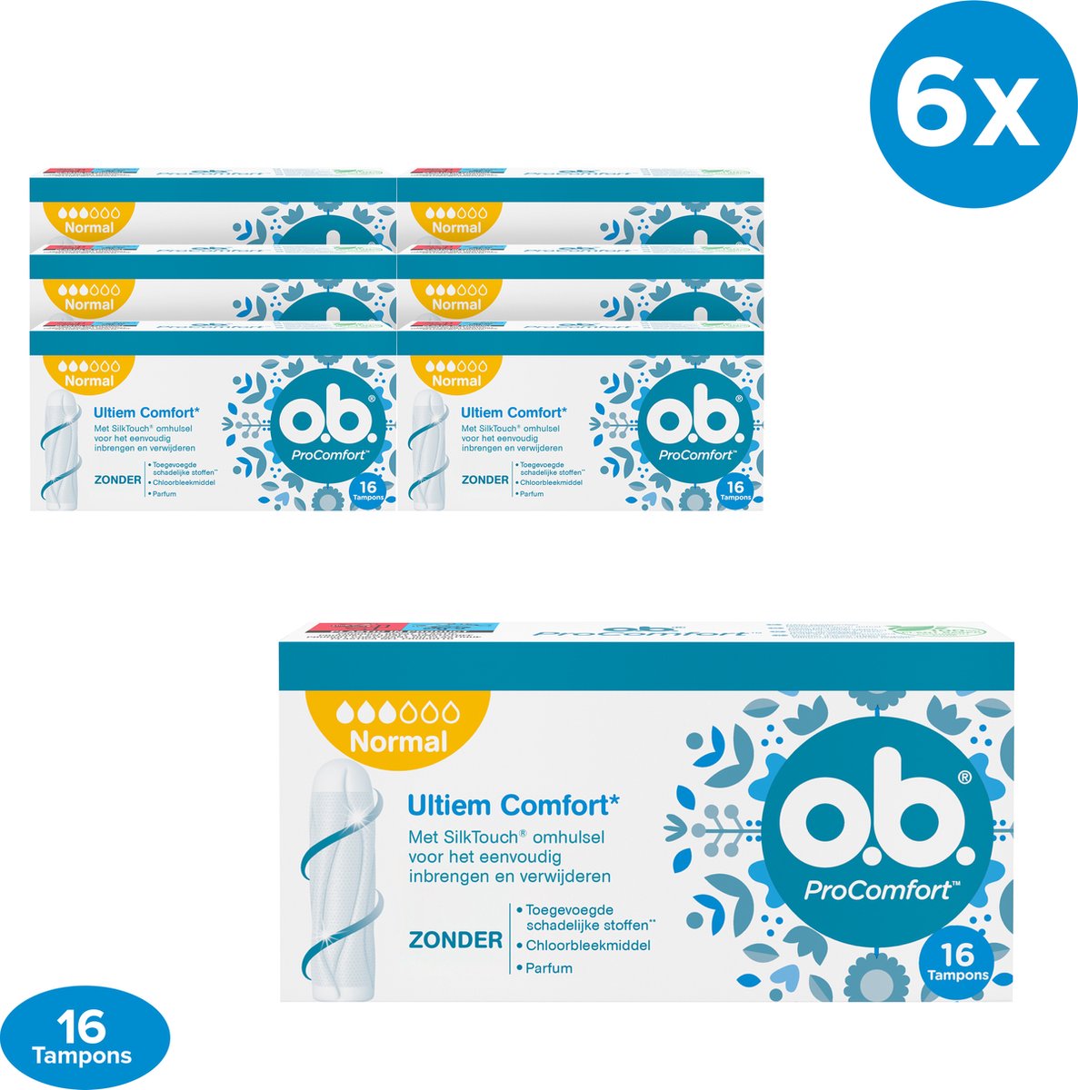 o.b. ProComfort Normaal - tampons - tampon gemiddelde tot zware menstruatiedagen - 6 x 16 stuks op Prijzenvolger.com