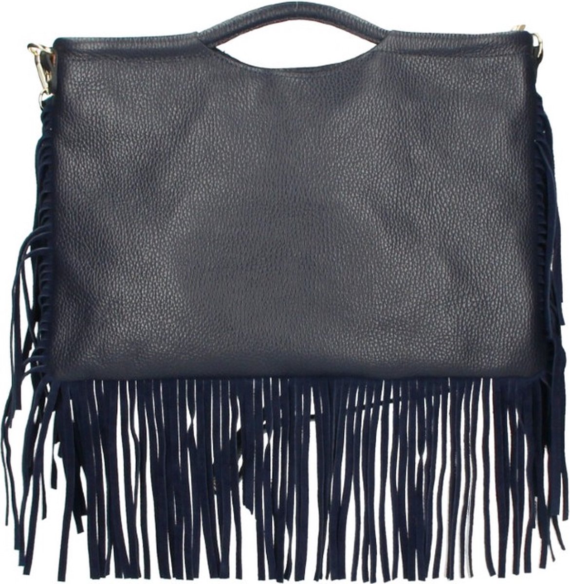 Donker Blauwe Leren Handtas Franjes - Fringe - Leren Handtassen Schoudertassen - Italiaans leer - Donker Blauw - Navy