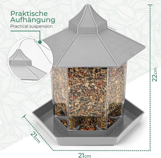 Vogelvoederdispenser, voederdispenser voor wilde vogels, transparante buis, hangend voederhuis, vogelvoederdispenser om op te hangen, vogelvoederstation, weerbestendig, voor balkon, tuin, terras