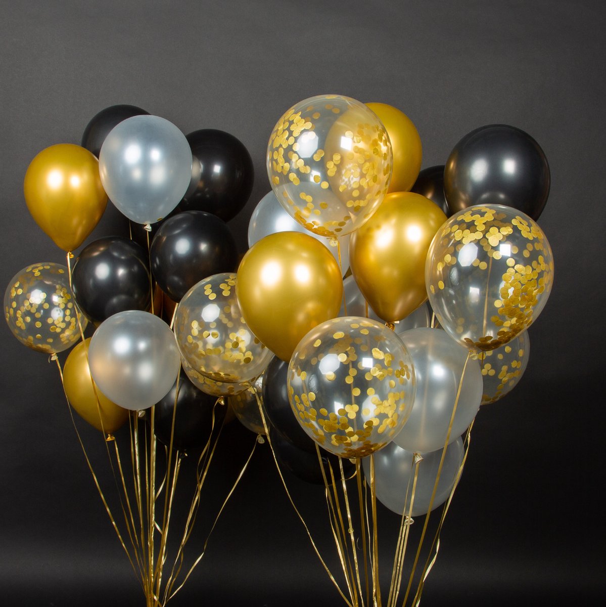Fissaly 40 stuks Goud, Zwart & Wit Helium Ballonnen met Lint – Versiering Decoratie – Papieren Confetti – Latex - Happy New Year 2026 Versiering Pakket — afbeelding 3