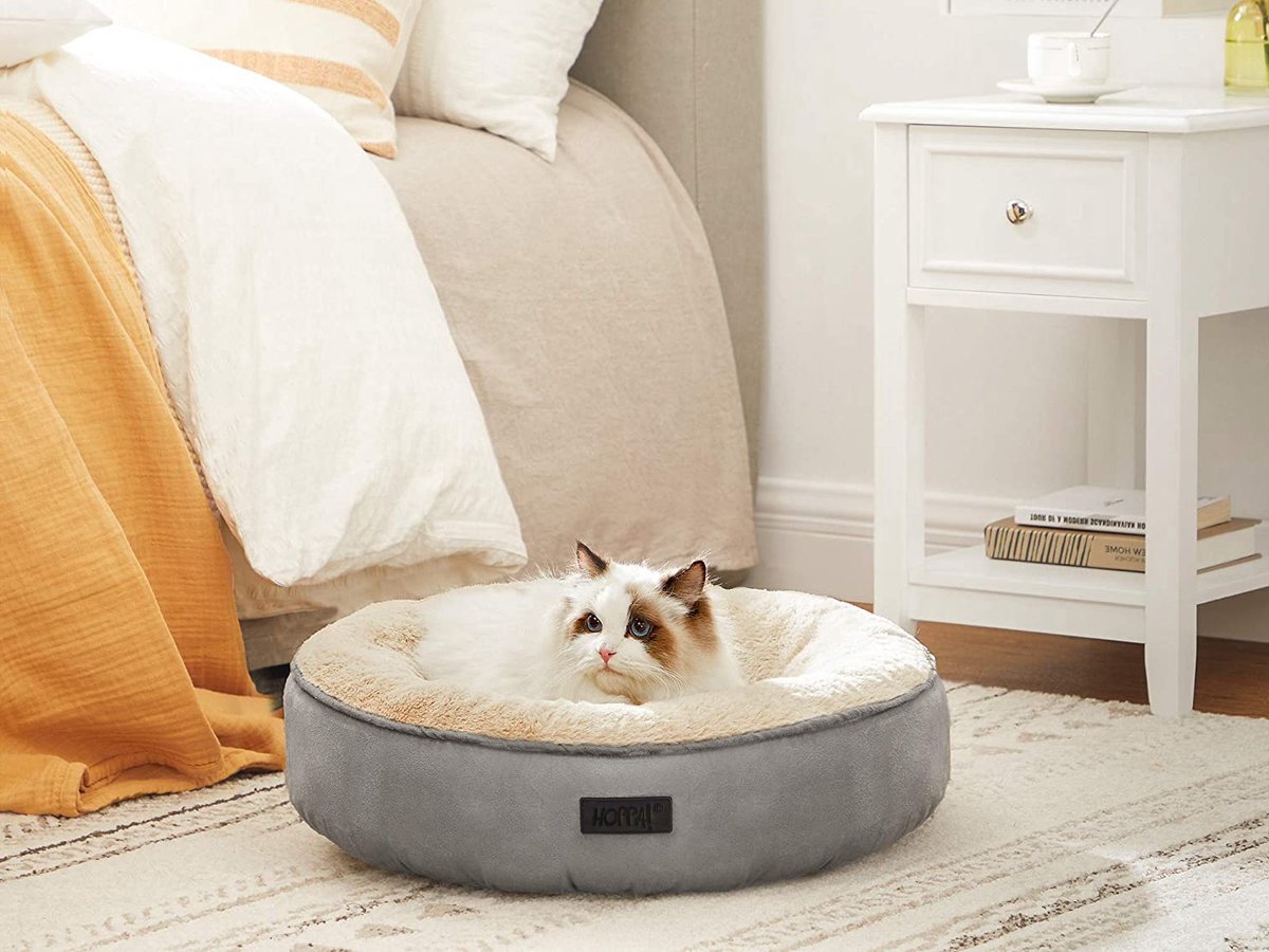 Hoppa! Hondenmand - Hondenbed - Kattenmand - Kattenbed - Afneembare hoes - Honden / Katten Donut - Ø 50 cm - Lichtgrijs – foto 6
