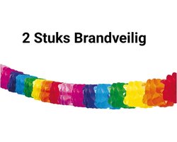2x Slinger Gekleurd Brandvertragend/ Brandveilig. Garland, Versiering, Themafeest, Verjaardag, Carnaval.