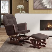 The Living Store Schuifstoel met kruk - Relaxstoel en voetenbank - Trendy design - 70x72x107cm - Massief rubberwood - Bruin - 110kg draagvermogen