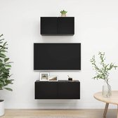 The Living Store Televisiemeubelset - tv-meubel - Wandmontage - 60x30x30 cm - 80x30x30 cm - Zwart - Spaanplaat - Montage vereist