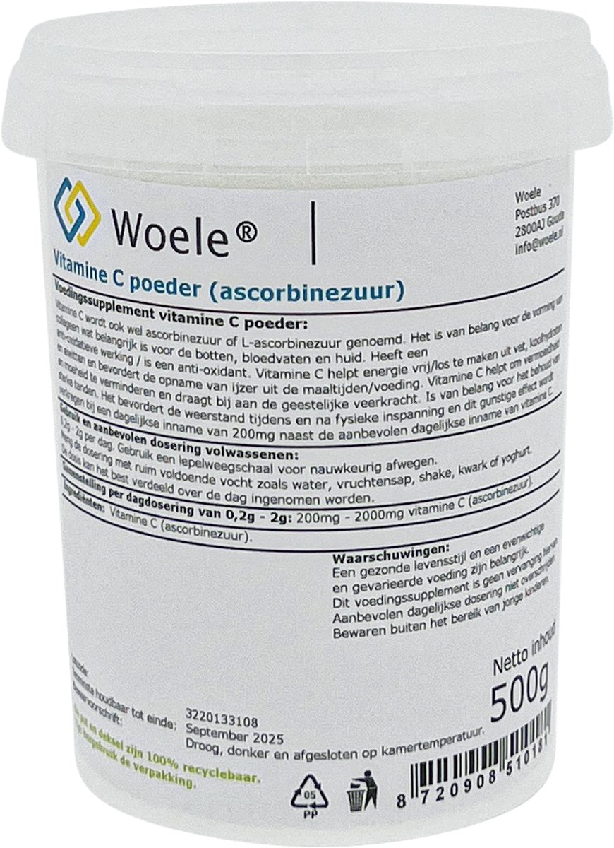 Woele Vitamine C poeder / ascorbinezuur 0,5kg (500g)