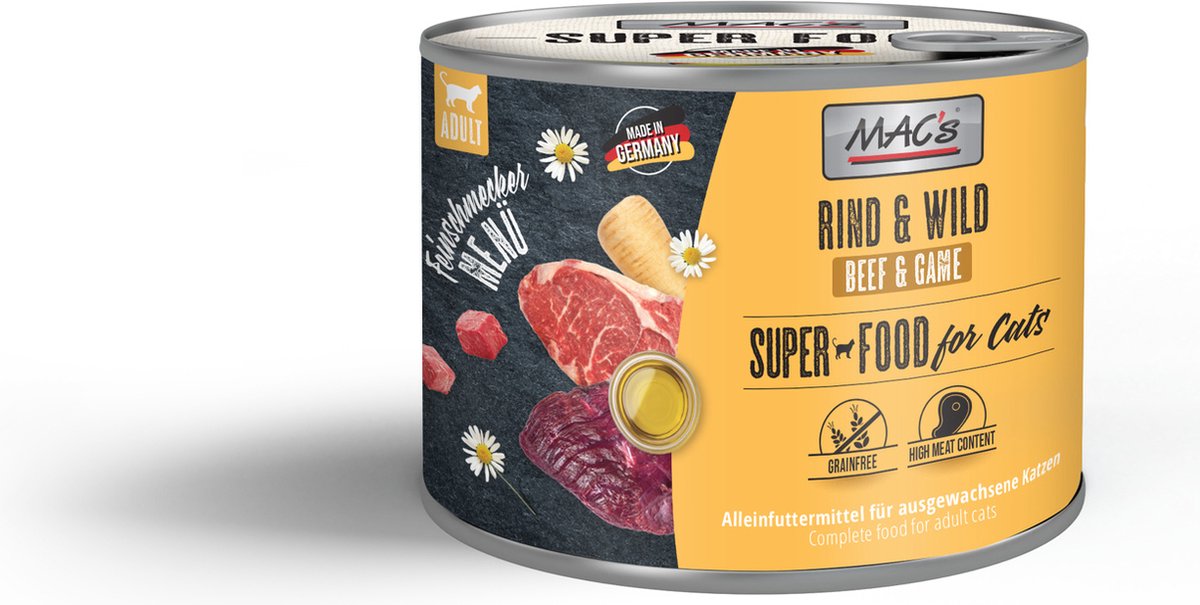 MACs MAC's superfood kattenvoer Fijnproever - Rundvlees & Wild 6x 200g - hoog vers vleesgehalte 96,7%
