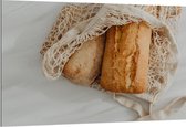 Dibond - Verse Broodjes in Gehaakt Tasje - 150x100 cm Foto op Aluminium (Met Ophangsysteem)